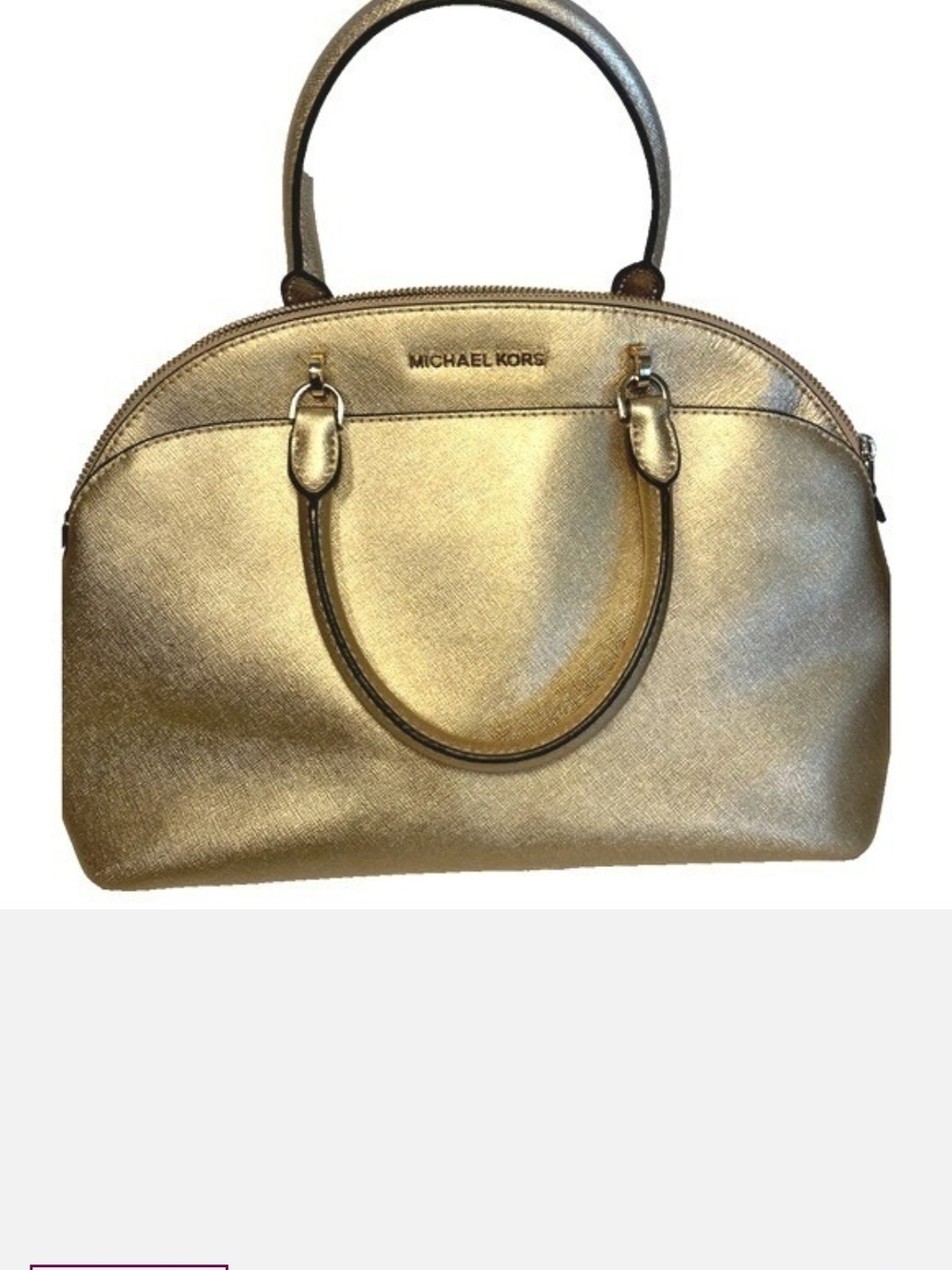 Michael Kors Emmy Dome Metallic Gold Saffiano Medium Satchel.